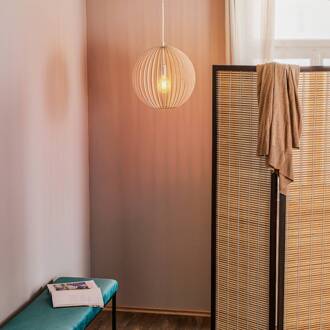 Hanglamp Paz van houten lamellen Ø 42 cm, chroom Hout licht, chroom