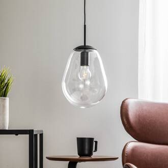 Hanglamp Pear S met glazen kap, zwart transparant, zwart