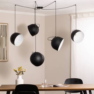 Hanglamp Pepe, zwart, 5-lamps zwart, wit