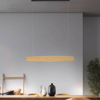 hanglamp Persida, 98 cm lang, eiken, 2.700 K licht hout, zwart