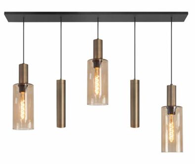 Hanglamp Perugia 3+2 lichts L 120 cm zwart amber Zilverkleurig