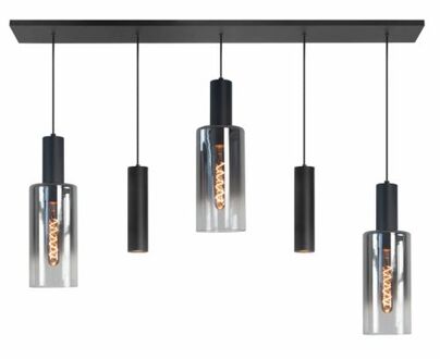 Hanglamp Perugia 3+2 lichts L 120 cm zwart rook