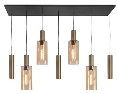 Hanglamp Perugia 4+3 lichts L 130 cm zwart amber Zilverkleurig