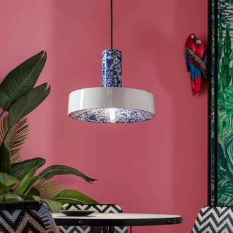 Hanglamp PI met bloemenmotief, Ø 35 cm, blauw/wit blauw, wit