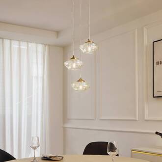 hanglamp Piatra, Ø25cm, 3-lamps, cognac/messing, glas Cognac, messing