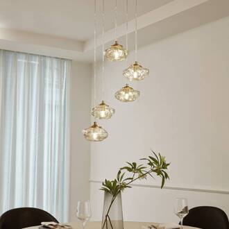 hanglamp Piatra, Ø45cm, 5-lamps, cognac/messing, glas Cognac, messing