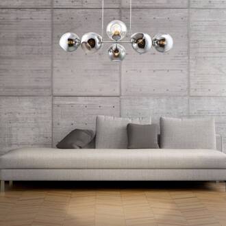 Hanglamp Pilar, 8-lamps, rookgrijs rookgrijs, nikkel