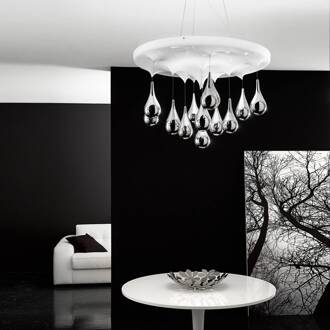 Hanglamp Pioggia, wit, chroom, Ø 50 cm H 30 cm wit gesatineerd, chroom
