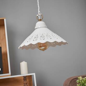 Hanglamp Pizzo, 1-lamps., 30 cm wit, messing