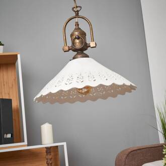 Hanglamp Pizzo met ketting, 1-lamps wit, oud-messing