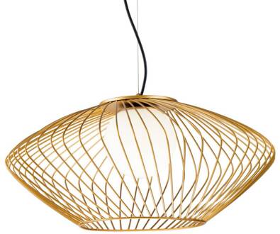 Hanglamp Plec met kooikap in goud goud, wit