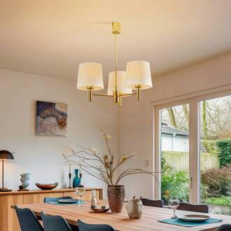 Hanglamp Polo Plus 3-lamps messing/crème messing, crèmewit