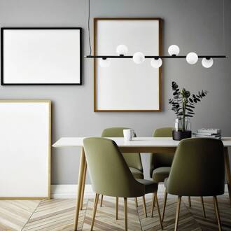 Hanglamp Pomì, horizontaal, 7-lamps zwart, wit
