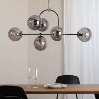Hanglamp Portemo, rookgrijs/nikkel, 104x80 cm, 6-lamps glas rookgrijs-transparant, nikkel