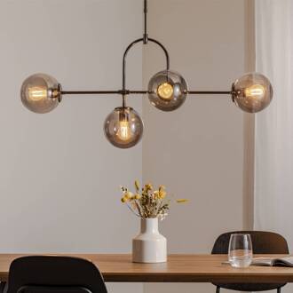 Hanglamp Portemo, rookgrijs/nikkel, 109x30 cm, 4-lamps glas rookgrijs-transparant, nikkel
