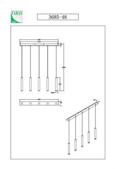 Hanglamp Prado, goud, 5-lamps, lineair, dimbaar goud, wit gesatineerd, zwart