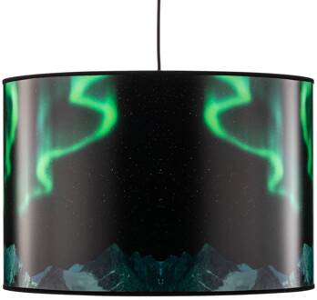 Hanglamp Print L met Bergen, polarlicht groen zwart, groen