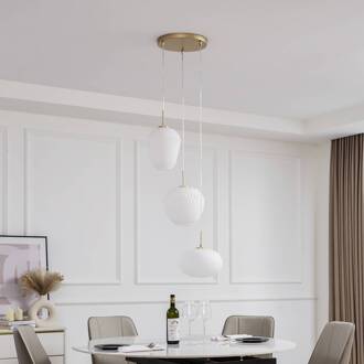 hanglamp Quinara, 3-lamps, opaal, glas, Ø 52 cm opaal, messing