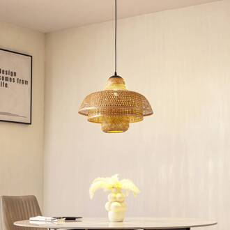 hanglamp Rasmina, bamboe, Ø 50 cm, 1-lamp licht hout, zwart