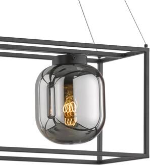 Hanglamp Regi met kapframe, 3-lamps mat zwart, rookgrijs-transparant