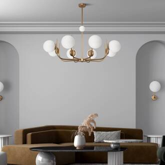 hanglamp Rendez-vous, 8-lamps, messingkleurig messing, wit