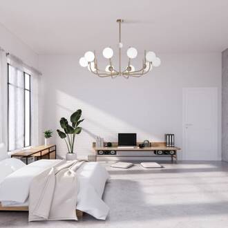 hanglamp Rendez-vous messingkleurig Ø 116 cm 10-lamps messing, opaal wit