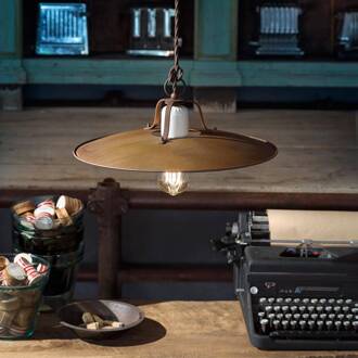 Hanglamp RICCARDO met Gross metalen kap wit craquelé, roestbruin