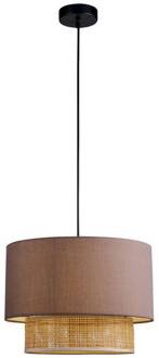 Hanglamp Rika, Ø 34 cm, grijs/naturel, stof/rotan grijs, licht hout, zwart