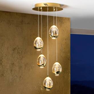 Hanglamp Rocio, 5-lamps in goud goud, helder