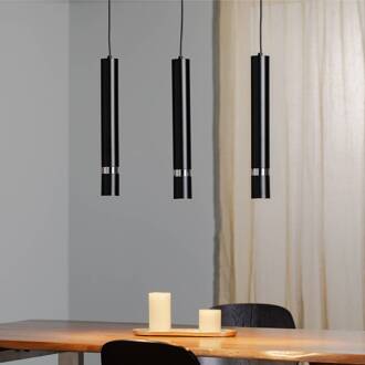 Hanglamp Rondo zwart/chroom 3-lamps lang zwart, chroom