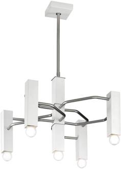 Hanglamp rooster, 5-lamps, nikkelmat/wit mat nikkel, wit