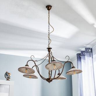 Hanglamp Rosina 5-lamps lichtroze/brons lichtroze, antiek brons