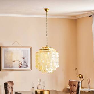 Hanglamp Ruben met kap van parelmoer schijven goud, parelmoer