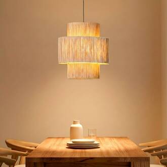 Hanglamp Sahra, bruin, kabel, Ø 39 cm, dubbele kap lichtbruin, zwart