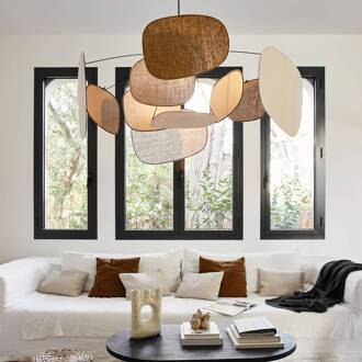 hanglamp Screen 70's, Ø 110 cm, linnen, kleurrijk meerkleurig, zwart