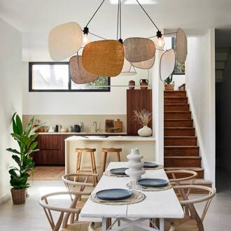 hanglamp Screen 70's, Ø 150 cm, linnen, kleurrijk meerkleurig, zwart