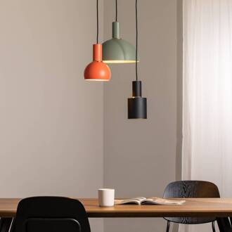 Hanglamp Selma, 3-lamps, groen/rood/zwart koraalrood, saliegroen, zwart, messing