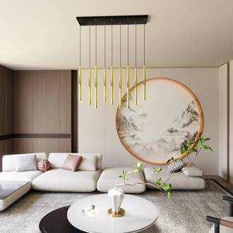 Hanglamp Selter, goudkleurig, 9-lamps, metaal goud, zwart