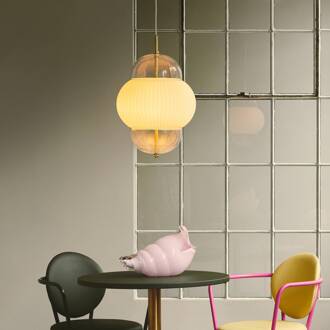 Hanglamp Shahin XL, Ø 38 cm, 5-lamps, wit / helder, glas wit opaal, helder, messing