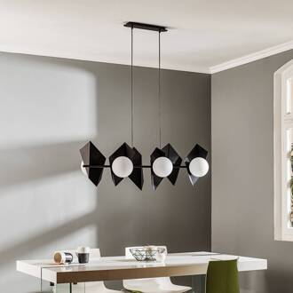 Hanglamp Shield in zwart/wit, 6-lamps zwart, opaal wit