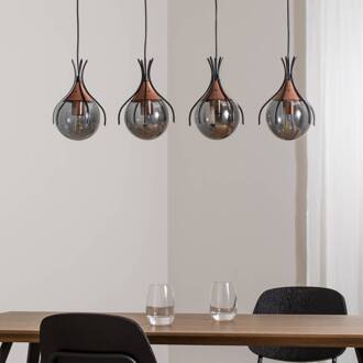 Hanglamp Sinka rookgrijs/antiek goud 80 cm glas/metaal 4flg. rookgrijs-transparant, antiek goud