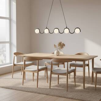 Hanglamp Sinus 5, zwart/opaal, glas, lengte 110 cm zwart, opaal