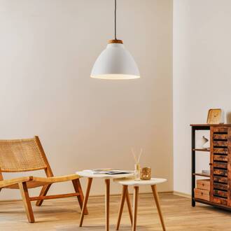 Hanglamp Skal, wit wit, licht hout