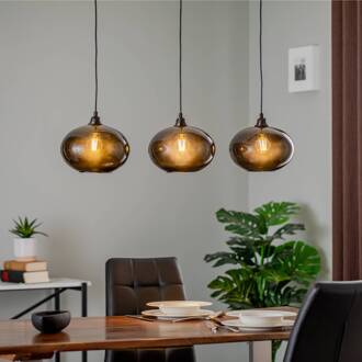 Hanglamp Smoked 052 3-lamps lineair glas Ø27cm rokerig grijs