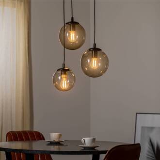 Hanglamp Smoky met glazen kappen, 3-lamps rookgrijs, zwart