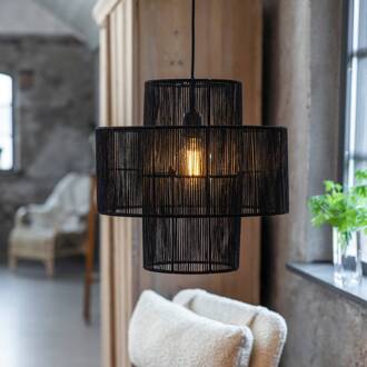Hanglamp Soga, stekker, zwart, jute, Ø 40 cm