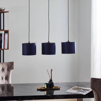 Hanglamp Soho, cilindrisch lang 3-lamps blauw/goud donkerblauw, zwart, goud