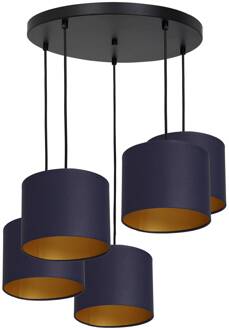 Hanglamp Soho cilindrisch rond 5-lamps blauw/goud donkerblauw, zwart, goud