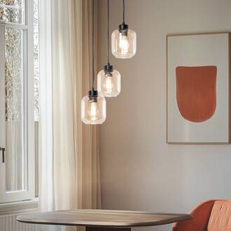 Hanglamp Sombra, amber, 3-lamps, rond amber, zwart