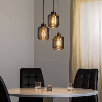 Hanglamp Sombra, rook, 3-lamps, rond rookgrijs, zwart